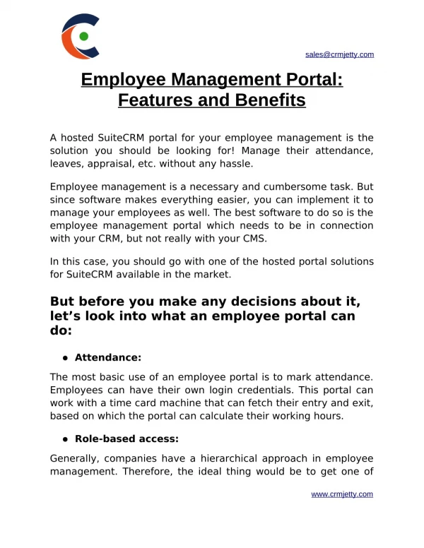 Employee Management Portal - Features And Benefits