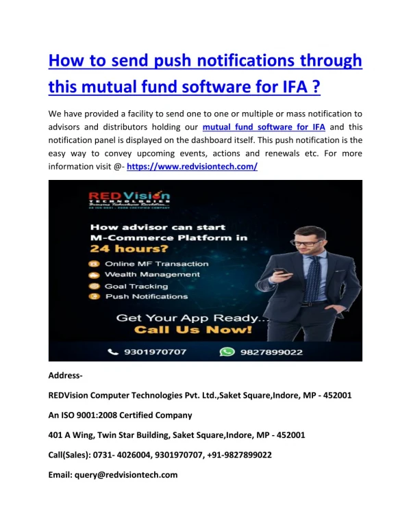 How to send push notifications through this mutual fund software for IFA ?