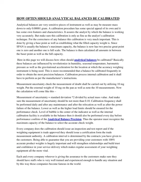 HOW OFTEN SHOULD ANALYTICAL BALANCES BE CALIBRATED