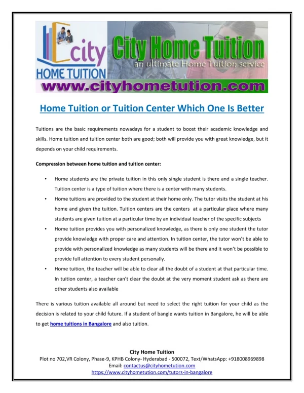 Home Tuition or Tuition Center Which One Is Better