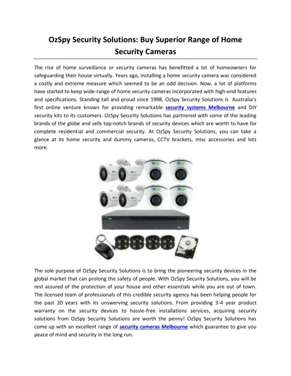 OzSpy Security Solutions: Buy Superior Range of Home Security Cameras