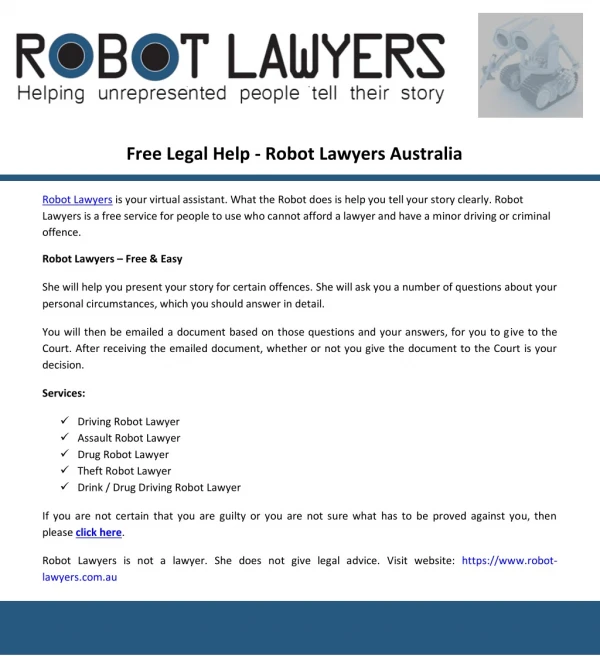 Free Legal Help - Robot Lawyers Australia