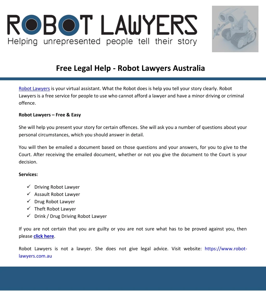free legal help robot lawyers australia