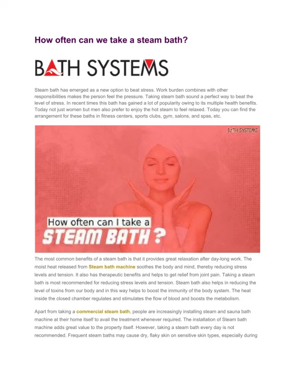 How often can we take a steam bath? Steam and sauna bath at home