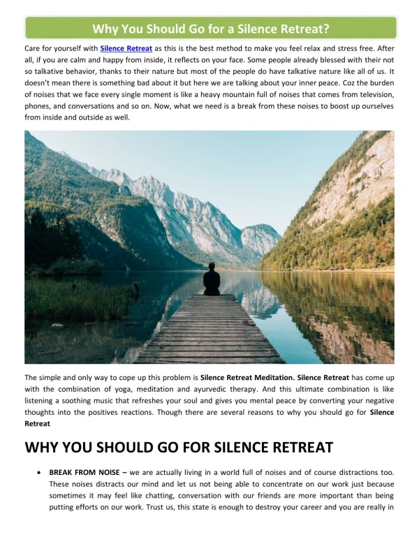 Why You Should Go for a Silence Retreat?