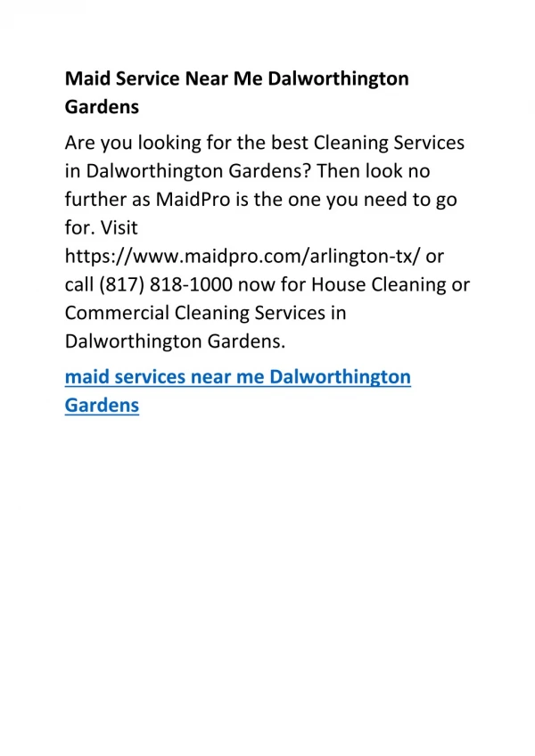 Maid Services Near Me Dalworthington Gardens