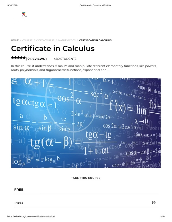 Certificate in Calculus - Edukite