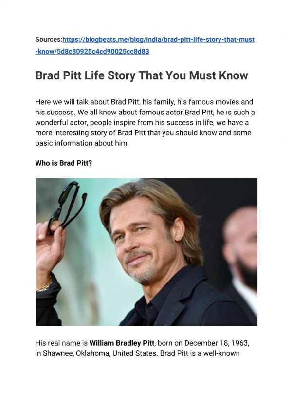 Brad Pitt Life Story That You Must Know