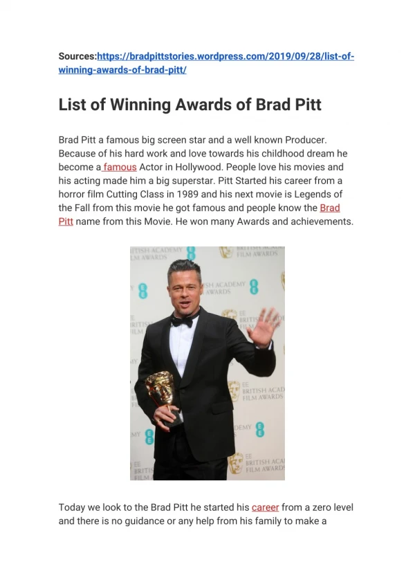 List of Winning Awards of Brad Pitt