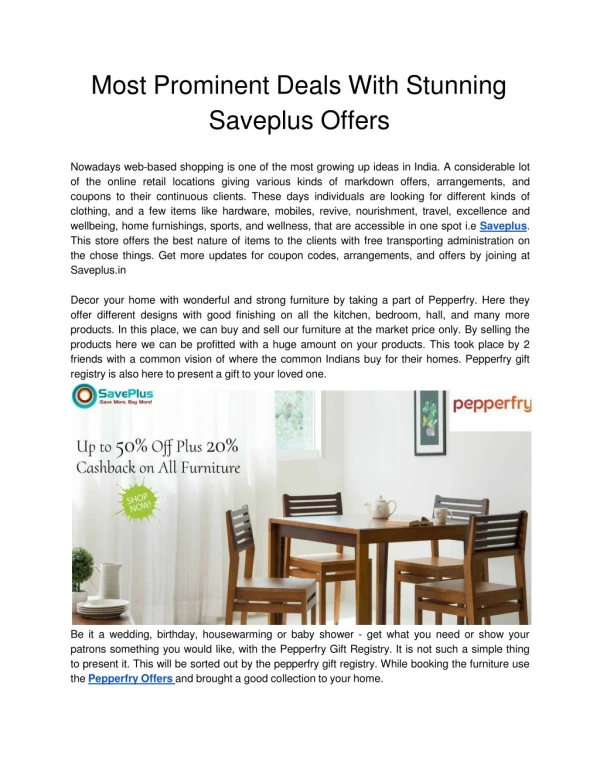 Most Prominent Deals With Stunning Saveplus Offers