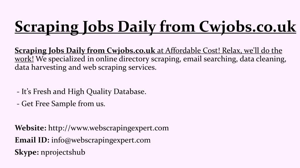 scraping jobs daily from cwjobs co uk