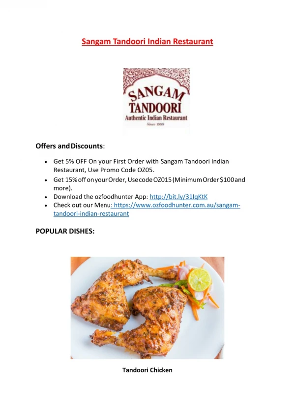 15% Off - Sangam Tandoori Indian Restaurant-Williamstown - Order Food Online