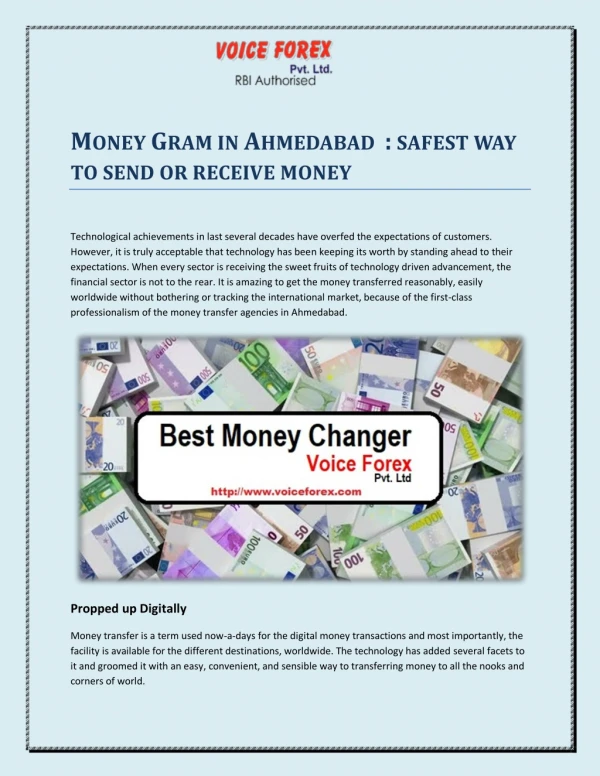Money Gram in Ahmedabad : safest way to send or receive money