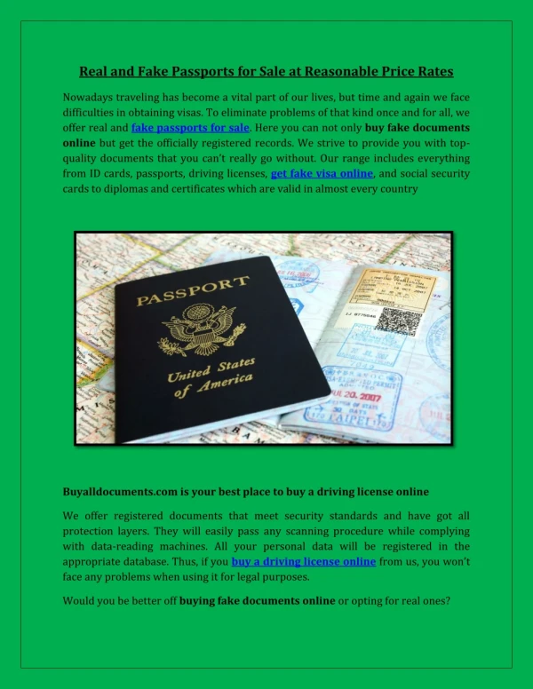 Real and Fake Passports for Sale at Reasonable Price Rates