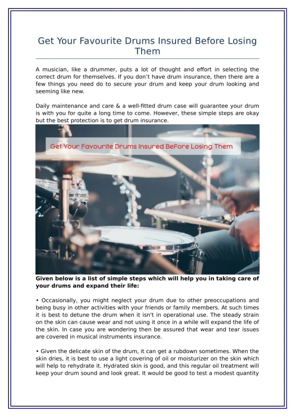 Get Your Favourite Drums Insured Before Losing Them