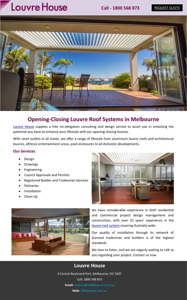 Opening-Closing Louvre Roof Systems in Melbourne