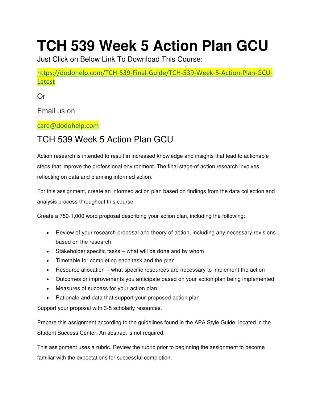 tch 539 week 5 action plan gcu just click