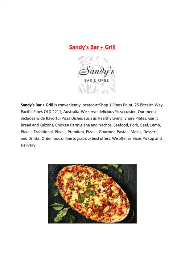 15% Off - Sandy's Bar Grill-Pacific Pines - Order Food Online