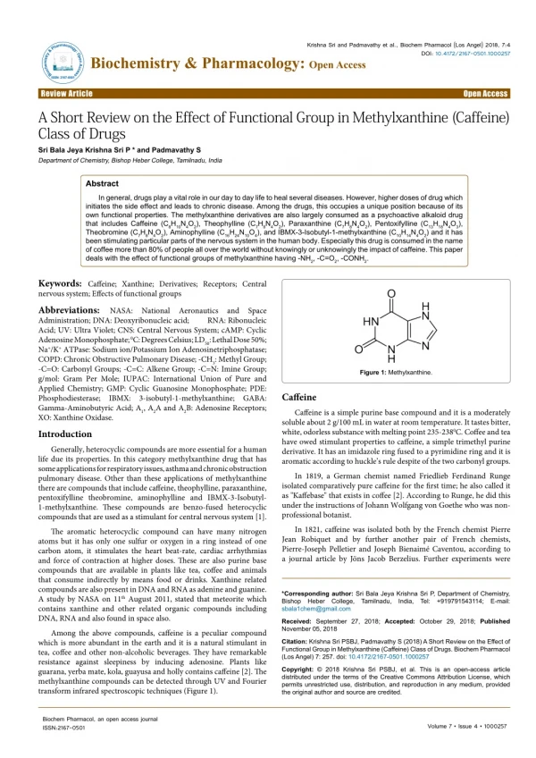 A Short Review on the Effect of Functional Group in Methylxanthine (Caffeine) Class of Drugs