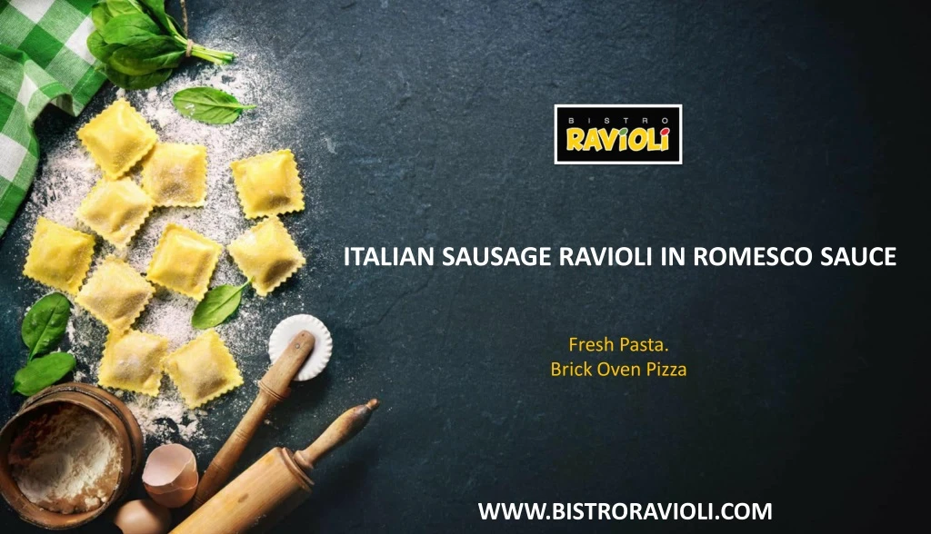 italian sausage ravioli in romesco sauce