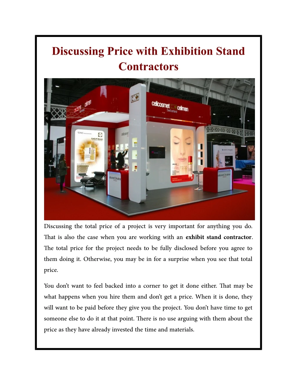 discussing price with exhibition stand contractors