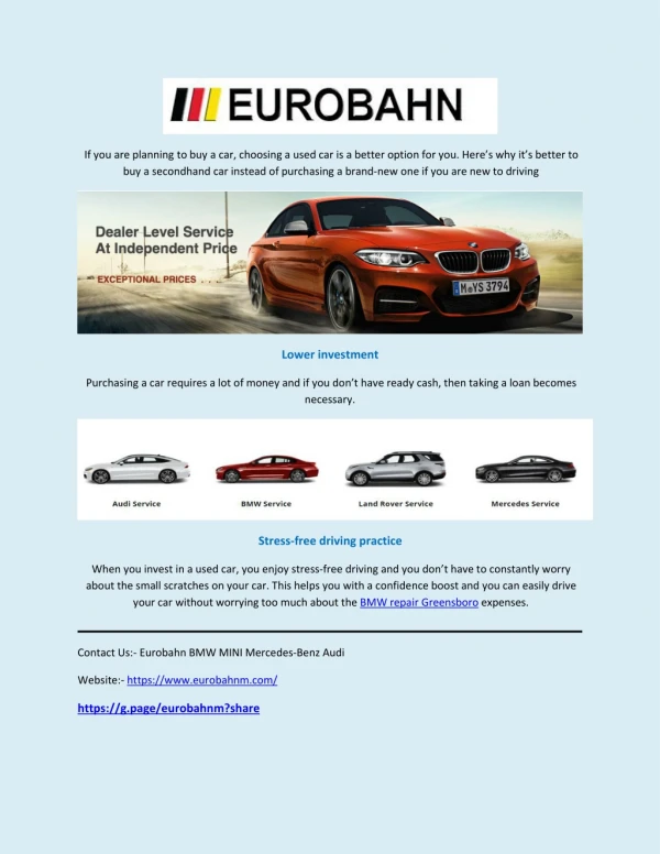 Eurobahn: BMW Repair Service at Fair Price in Greensboro, NC