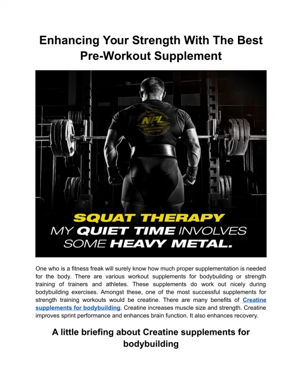 Enhancing Your Strength With The Best Pre-Workout Supplement