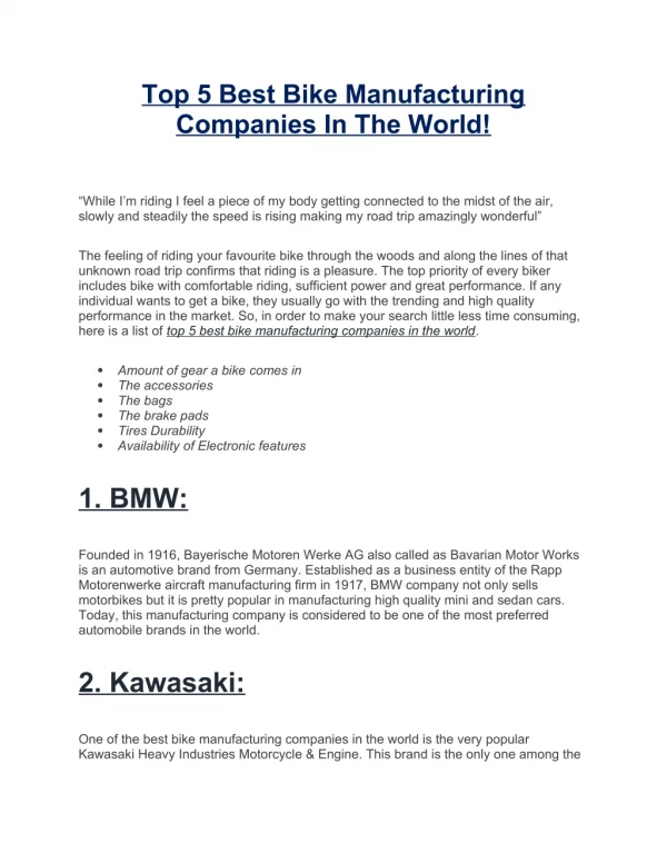 Top 5 Best Bike Manufacturing Companies In The World!