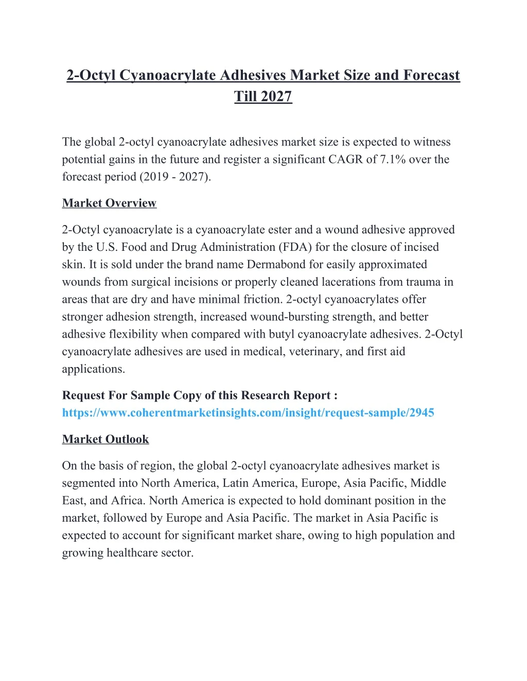 2 octyl cyanoacrylate adhesives market size