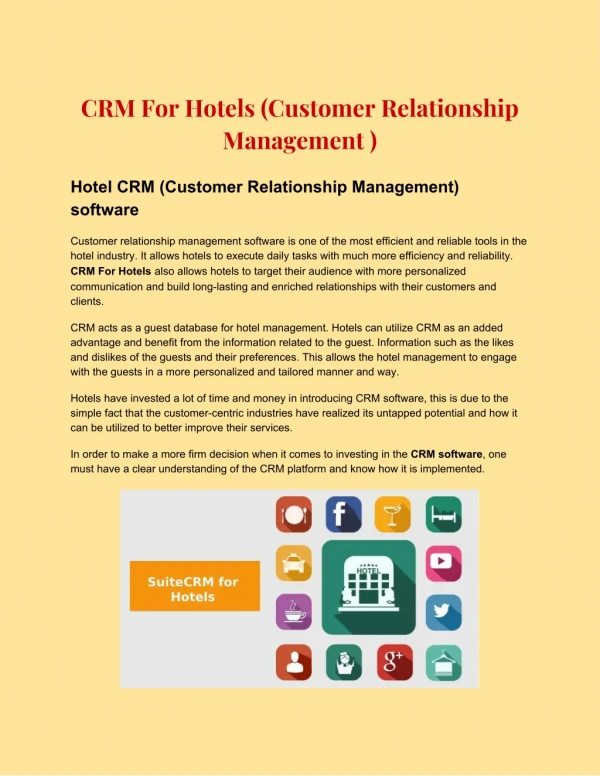 CRM For Hotels (Customer Relationship Management )