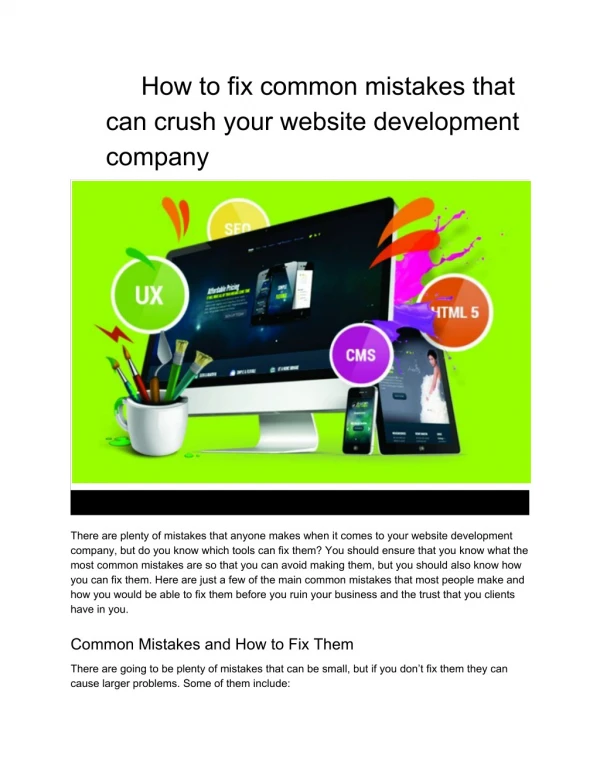 How to fix common mistakes that can crush your website development company