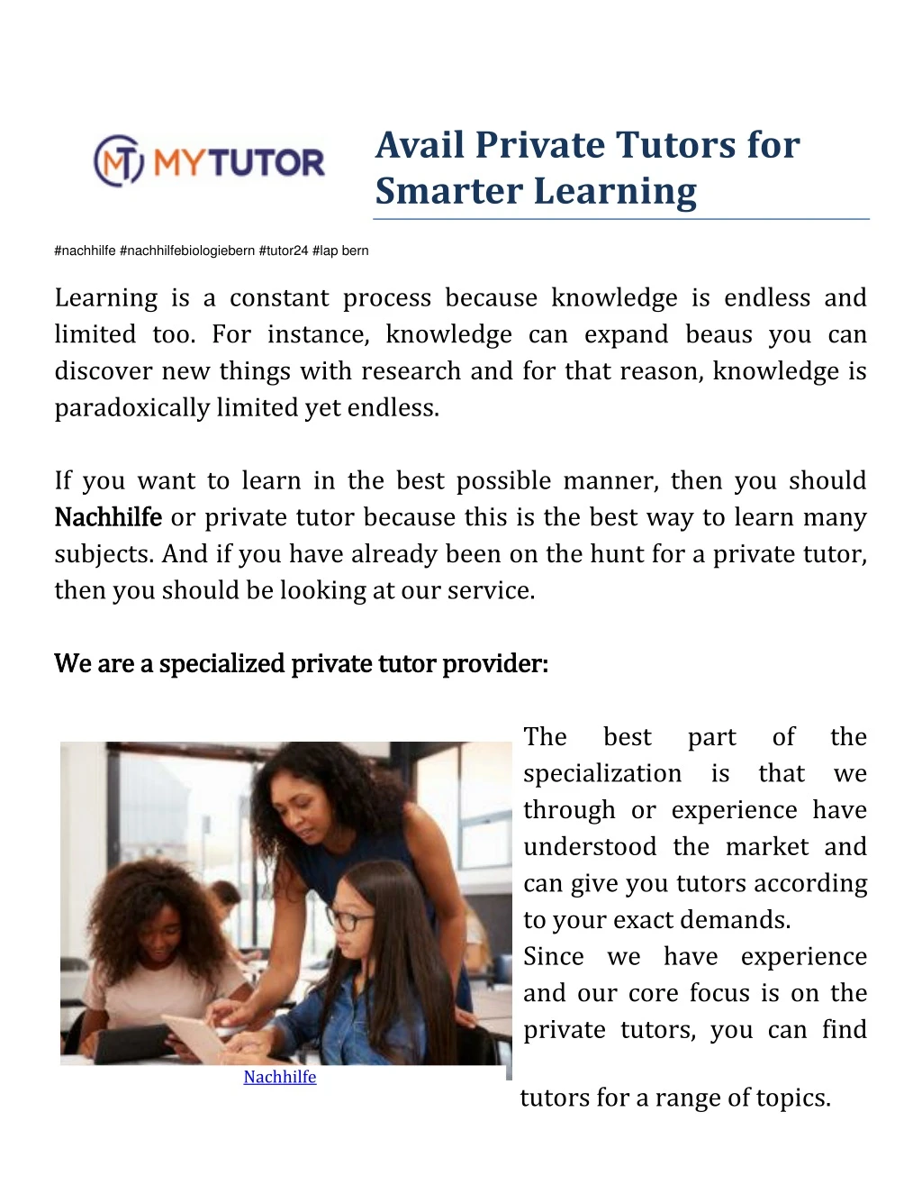 avail private tutors for smarter learning