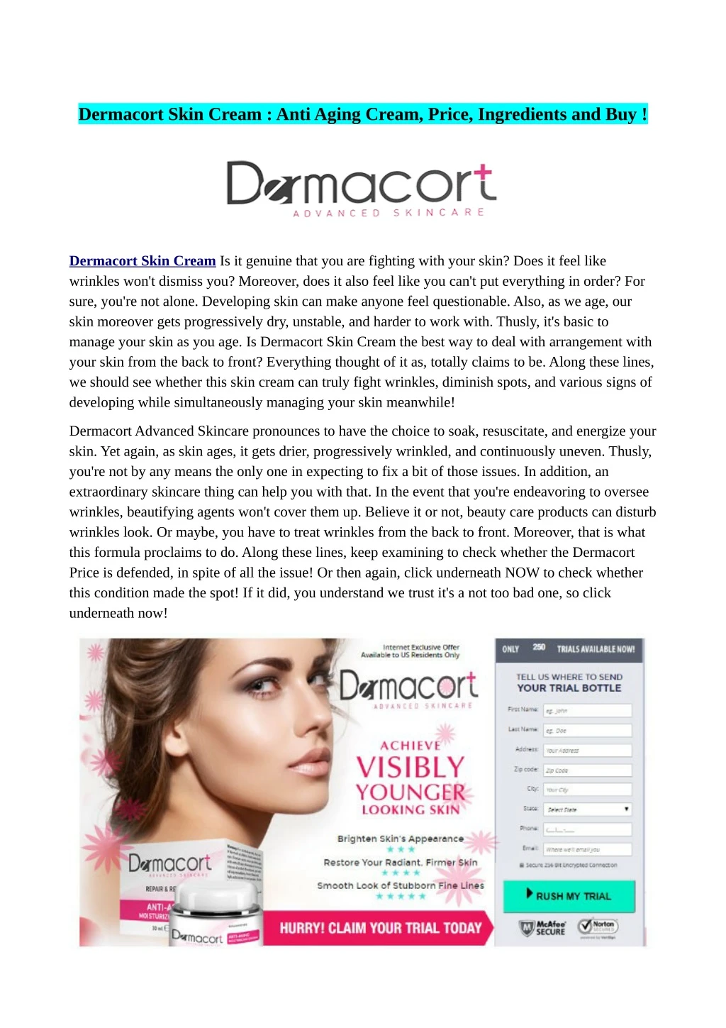 dermacort skin cream anti aging cream price