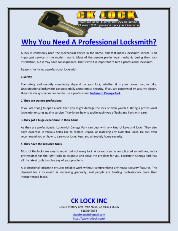 Why You Need A Professional Locksmith?