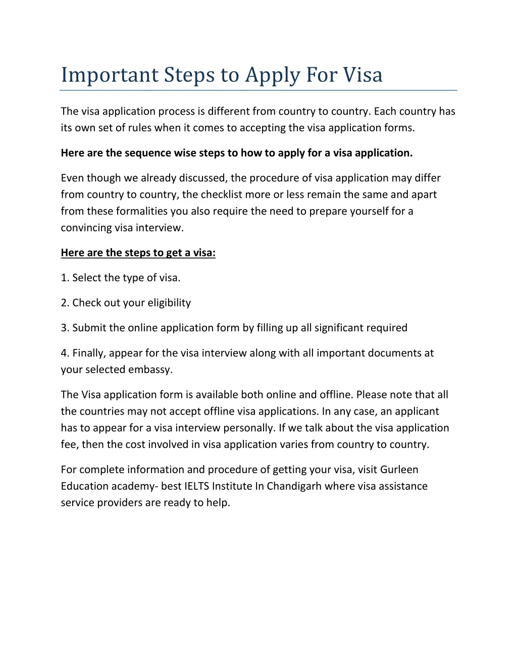 important steps to apply for visa