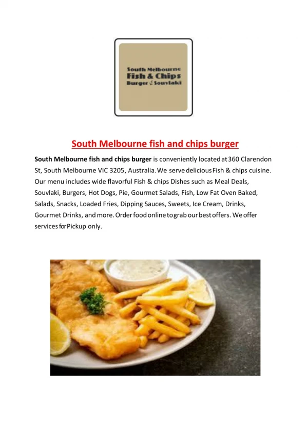 15% Off - South Melbourne fish and chips burger-South Melbourne - Order Food Online