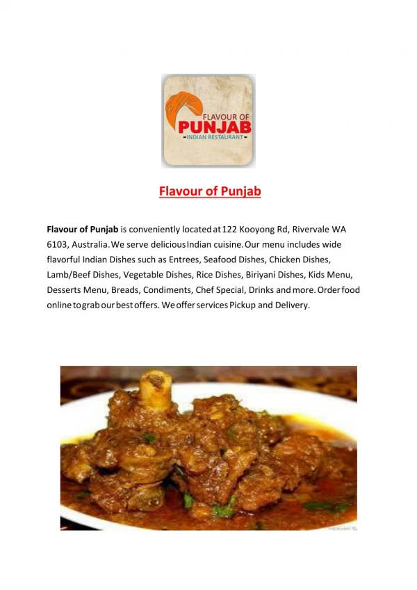 15% Off - Flavour of Punjab-Rivervale - Order Food Online
