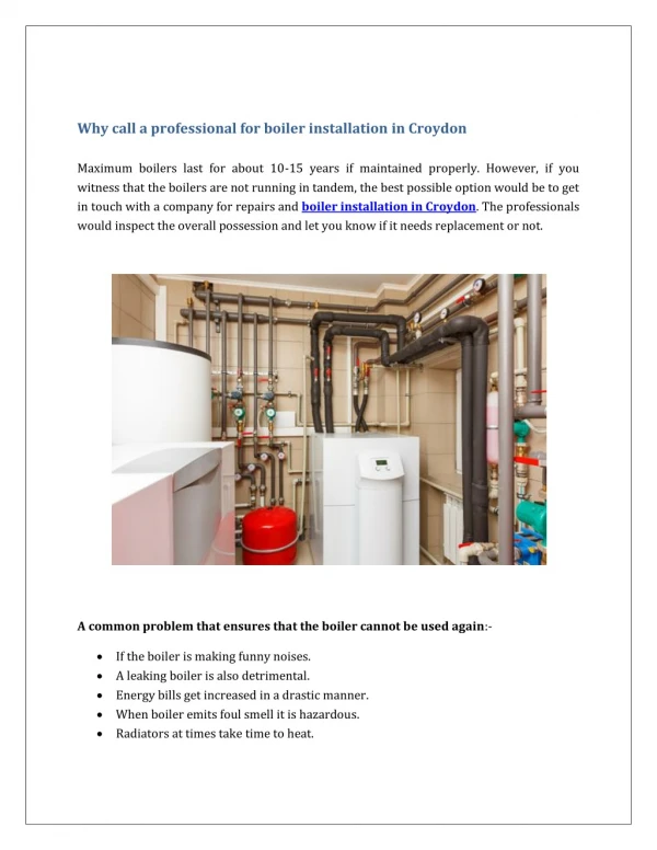 Why call a professional for boiler installation in Croydon