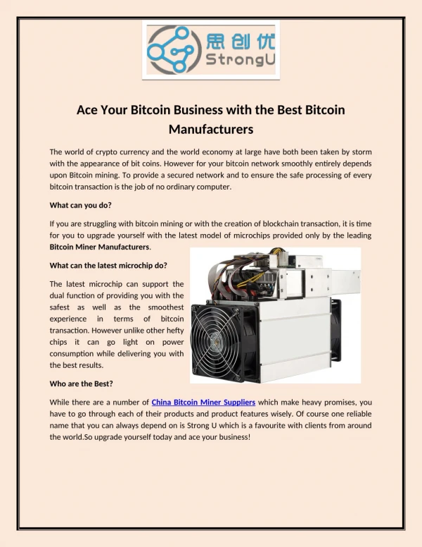 Ace Your Bitcoin Business with the Best Bitcoin Manufacturers