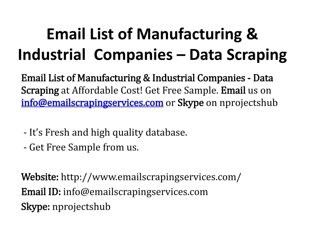 email list of manufacturing industrial companies data scraping