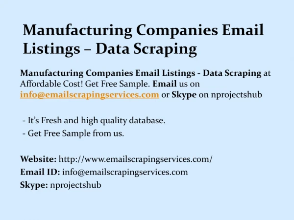 Manufacturing Companies Email Listings - Data Scraping