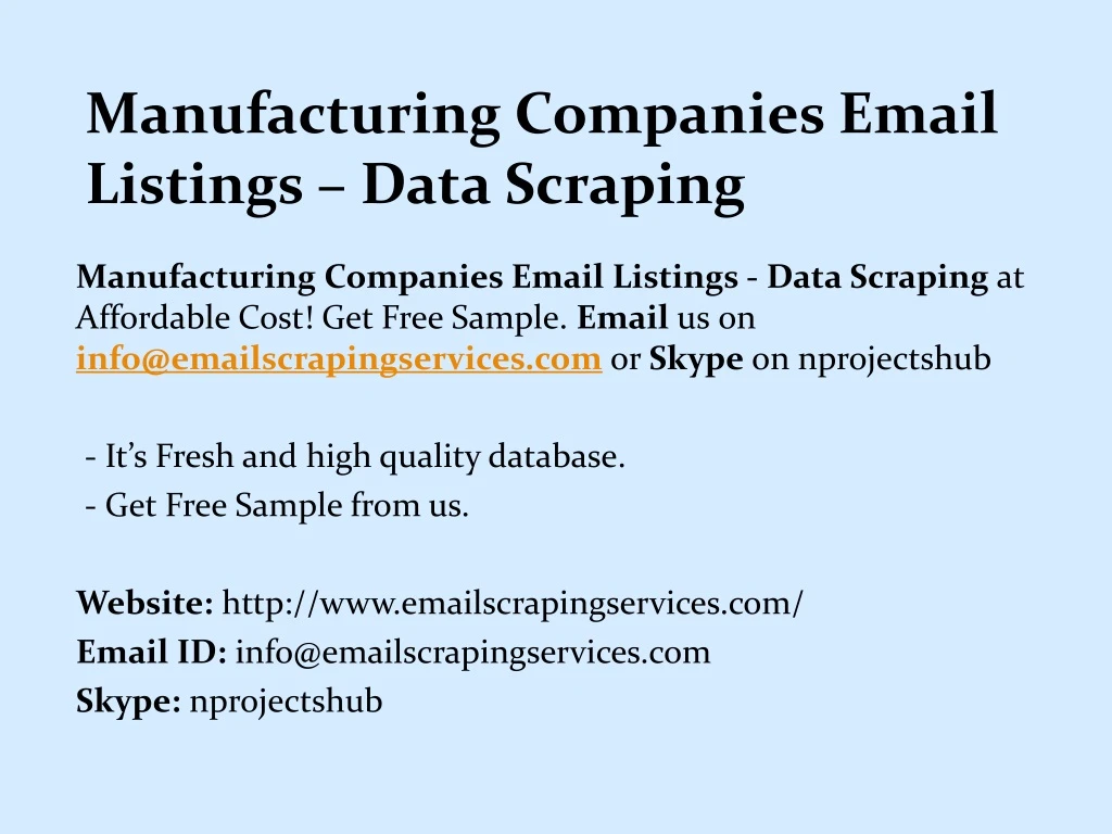 manufacturing companies email listings data scraping