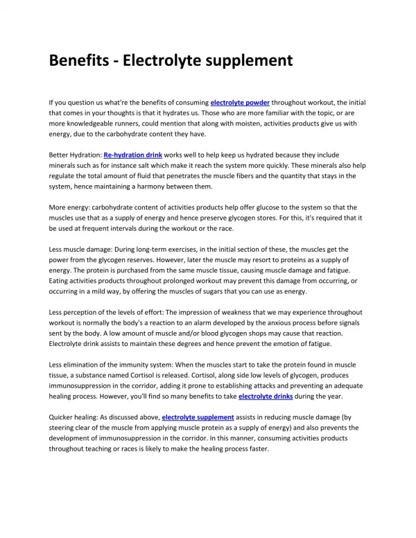 Benefits - Electrolyte supplement