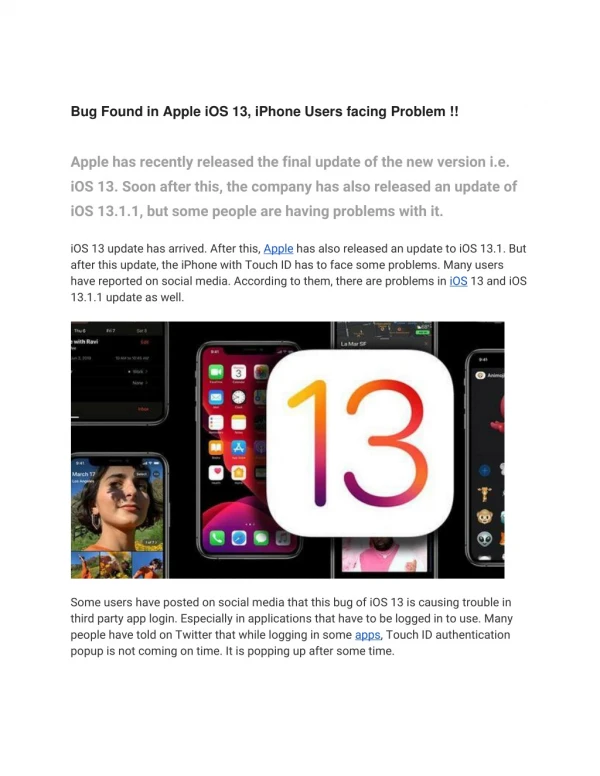 Bug Found in Apple iOS 13, iPhone Users facing Problem !