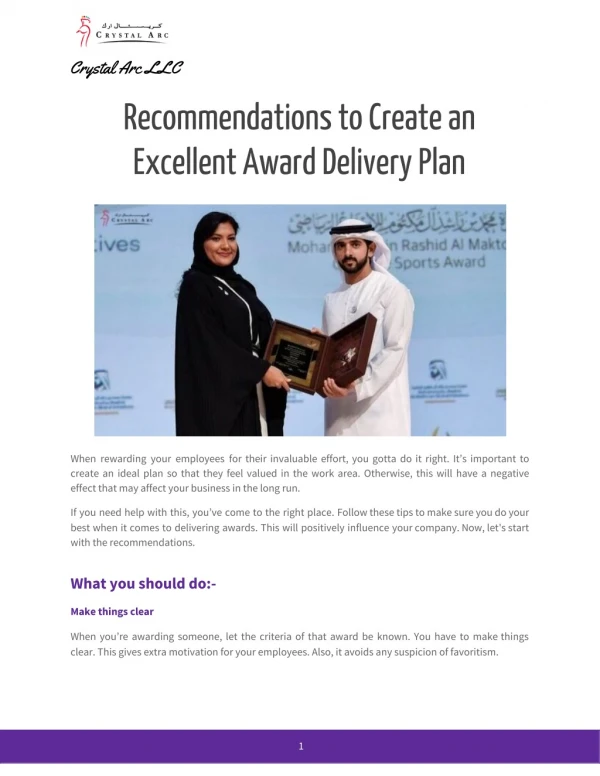 Recommendations to Create an Excellent Award Delivery Plan