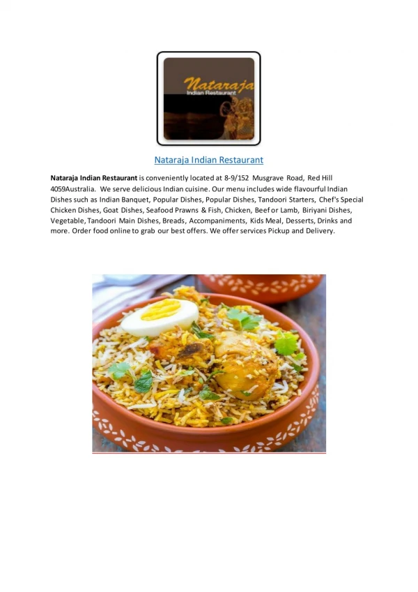 15% Off - Nataraja Indian Restaurant-Red Hill