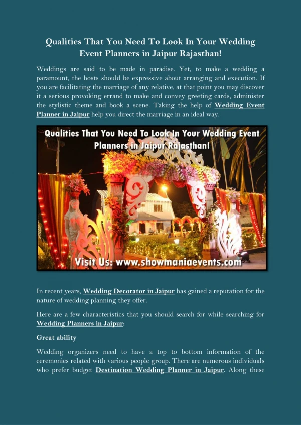 Qualities That You Need To Look In Your Wedding Event Planners in Jaipur Rajasthan!