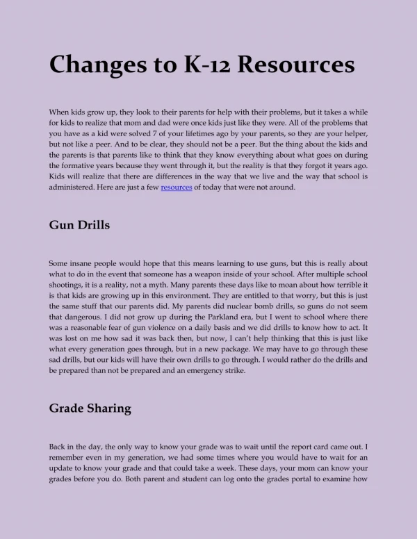 Changes to K-12 Resources