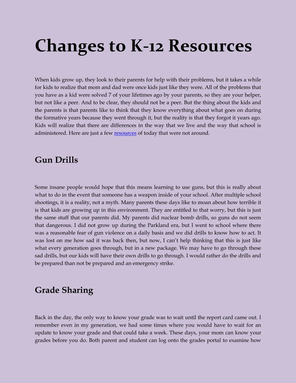 changes to k 12 resources