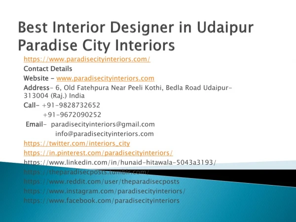 Best Interior Designer in Udaipur Paradise City Interiors